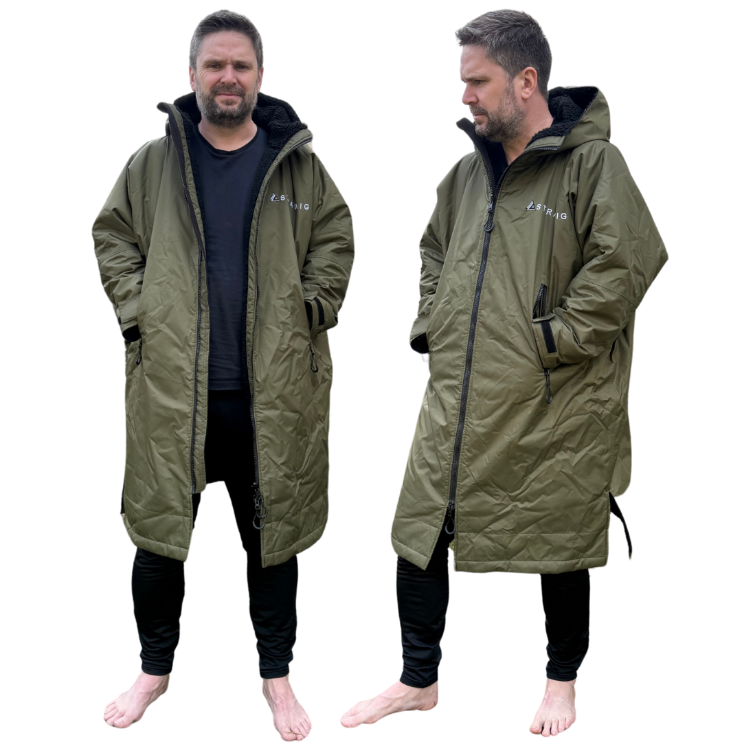 Adult Waterproof Changing Robe | Warm Sherpa Fleece-Lined Change Robe for Outdoor Adventures - KHAKI GREEN