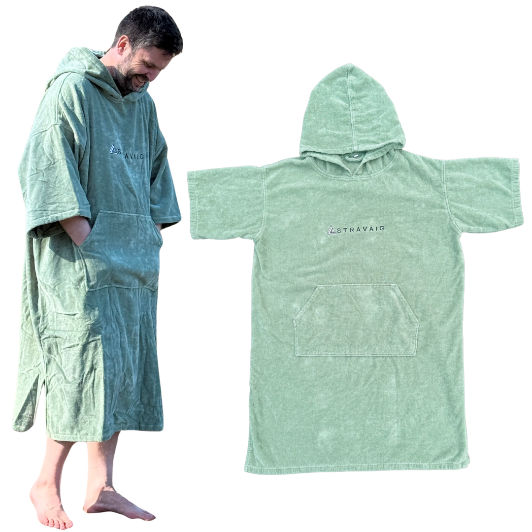 Adult Hooded Towelling Robe | Quick-Dry Towel Poncho for Beach & Swim - GREEN