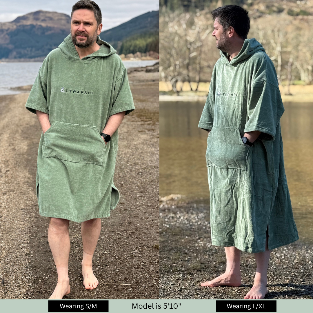 Adult Hooded Towelling Robe | Quick-Dry Towel Poncho for Beach & Swim - GREEN