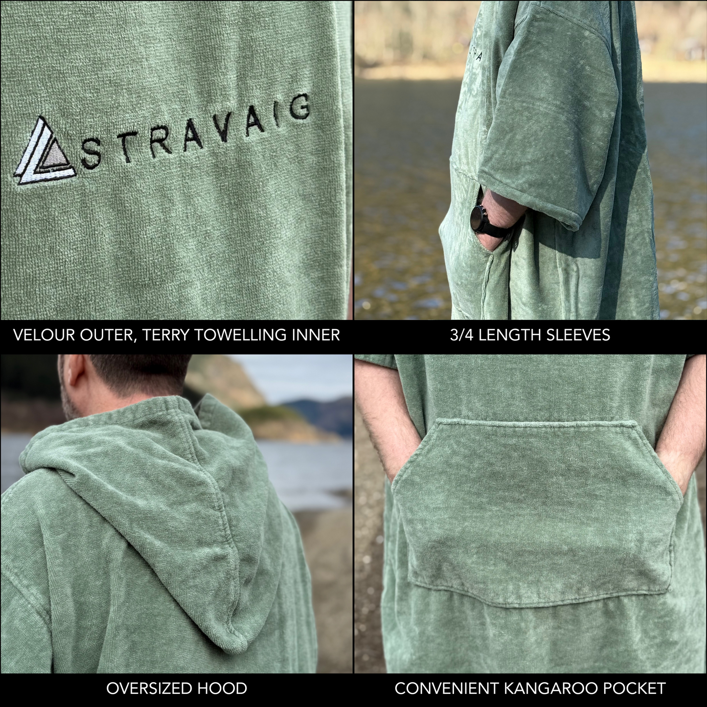 Adult Hooded Towelling Robe | Quick-Dry Towel Poncho for Beach & Swim - GREEN
