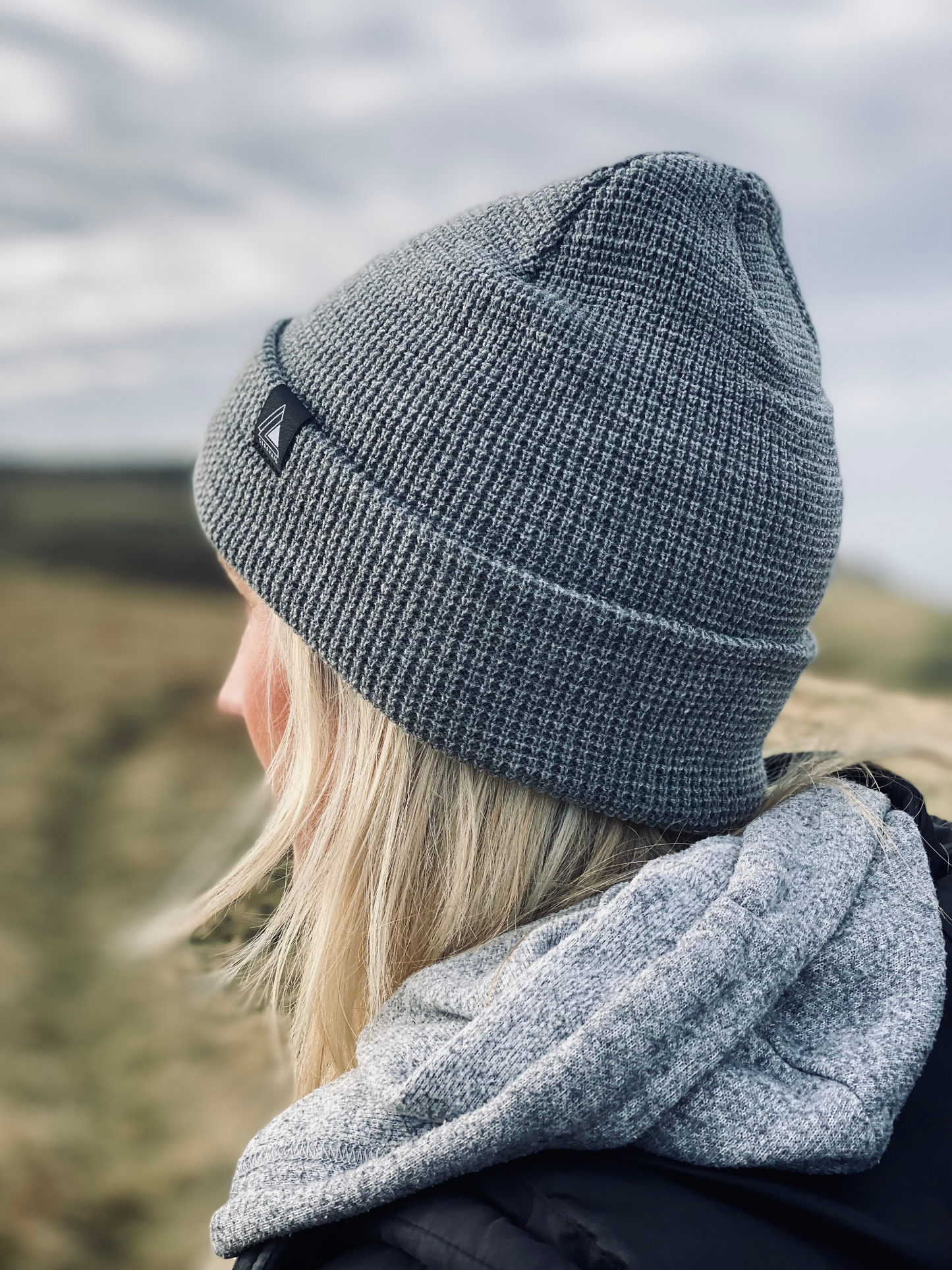Waffle Knit Beanie Hat - Dark Grey