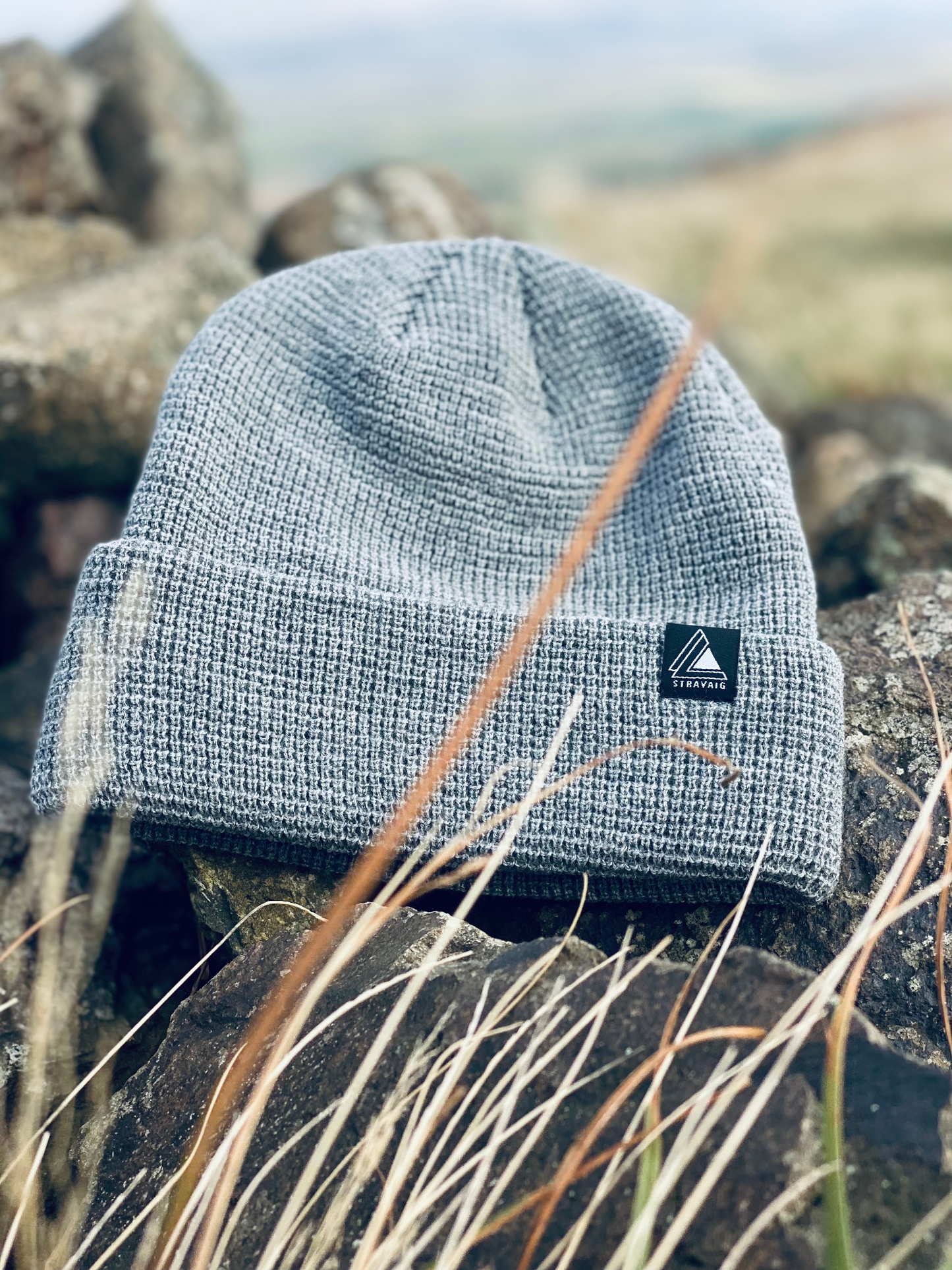 Waffle Knit Beanie Hat - Dark Grey