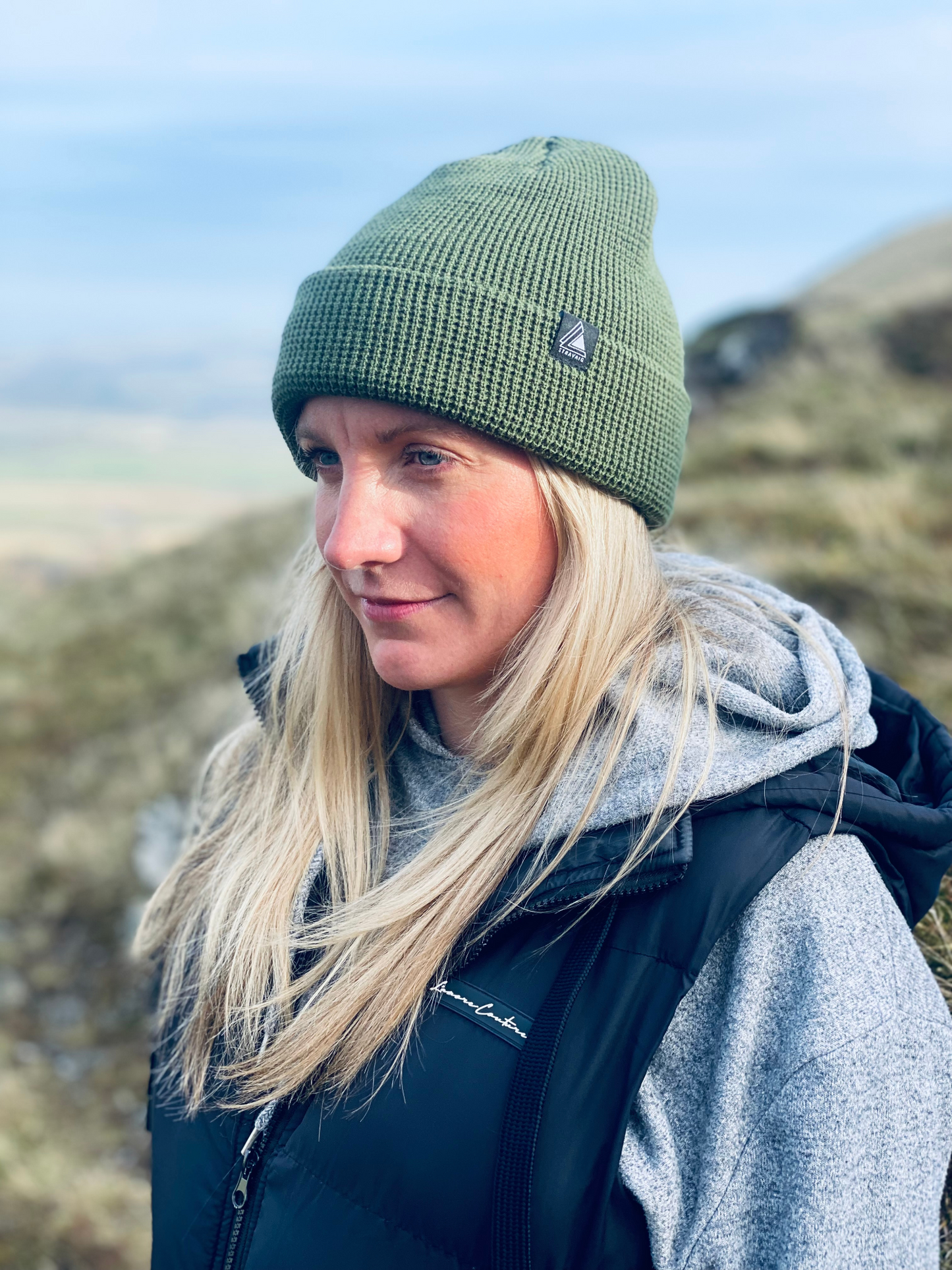 Waffle Knit Beanie Hat - Army Green