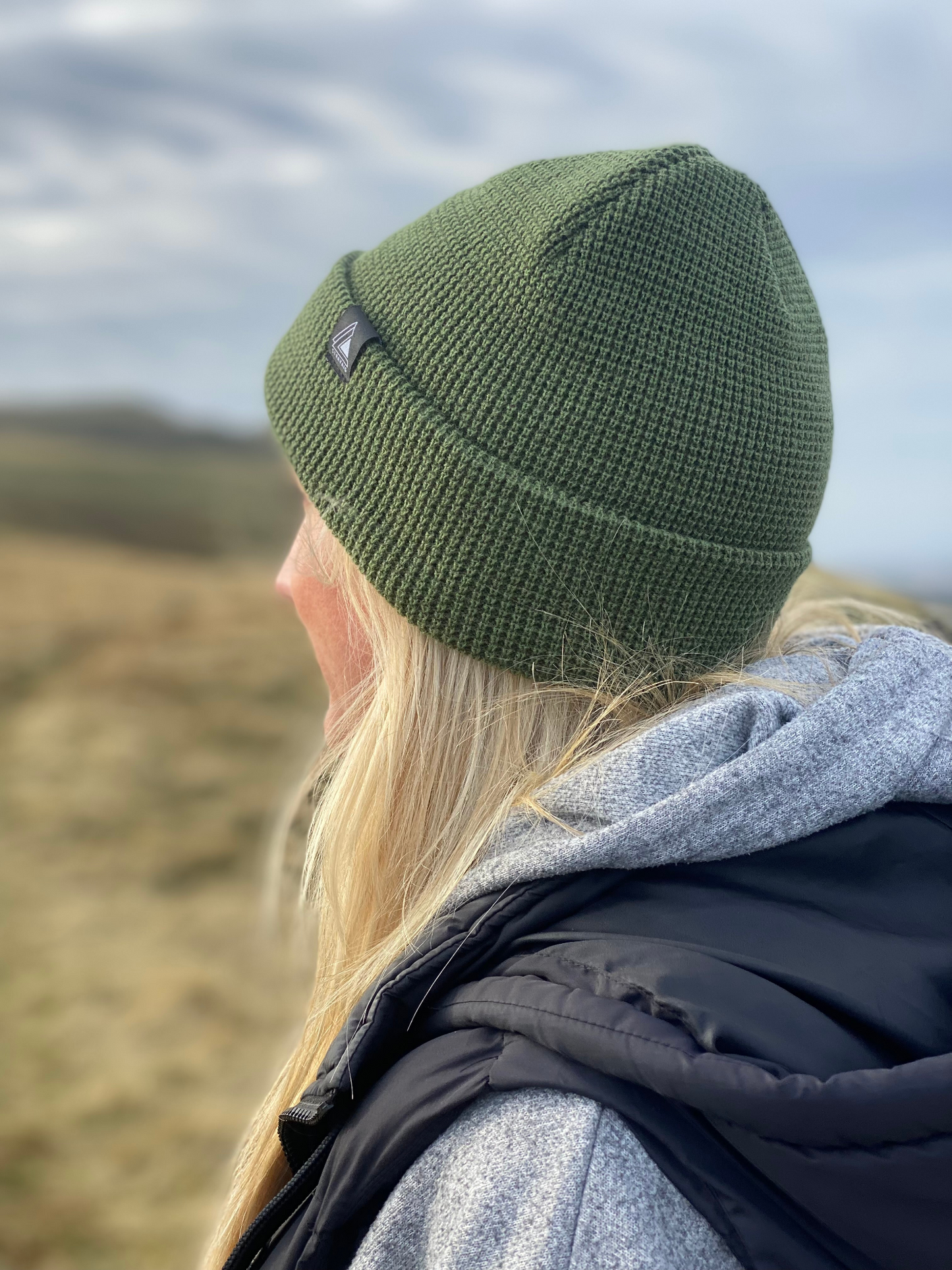 Waffle Knit Beanie Hat - Army Green