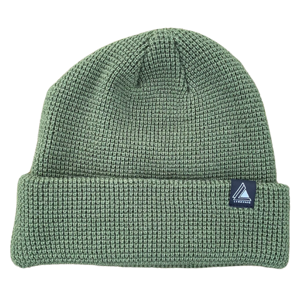 Waffle Knit Beanie Hat - Army Green