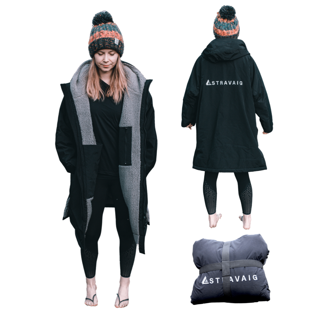 Adult Waterproof Changing Robe | Warm Sherpa Fleece-Lined Change Robe for Outdoor Adventures - BLACK