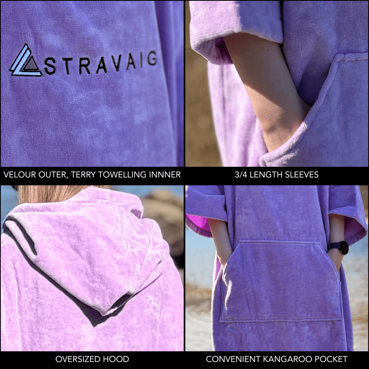 Stravaig Adult Hooded Towel Poncho Changing Robe - Heather Lilac (LILAC) - 7