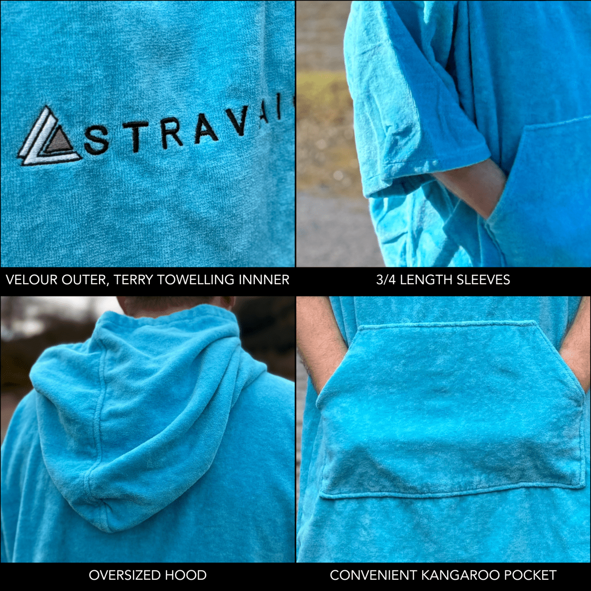 Stravaig Adult Hooded Towel Poncho Changing Robe - Loch Sky (SKY BLUE) - Stravaig 4