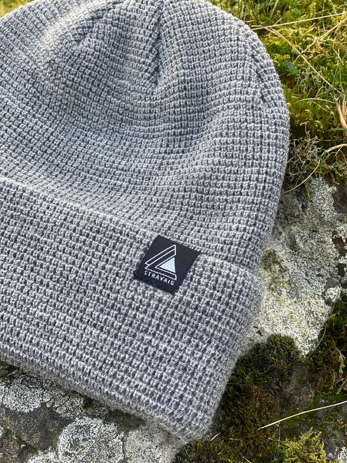 Waffle Knit Beanie Hat - Dark Grey