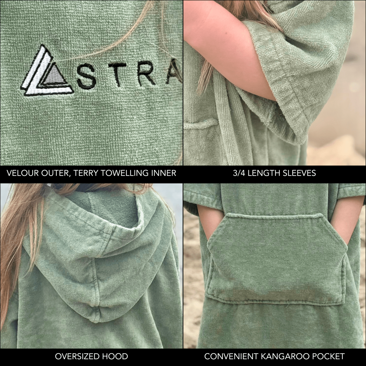 Stravaig Kids Hooded Towel Poncho Changing Robe - Machair Sage (SAGE GREEN) - Stravaig