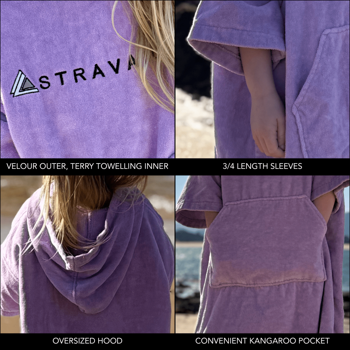 Stravaig Kids Hooded Towel Poncho Changing Robe - Heather Lilac (LILAC) - Stravaig