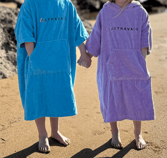 Stravaig Kids Hooded Towel Poncho Changing Robe - Loch Sky (SKY BLUE) - 2