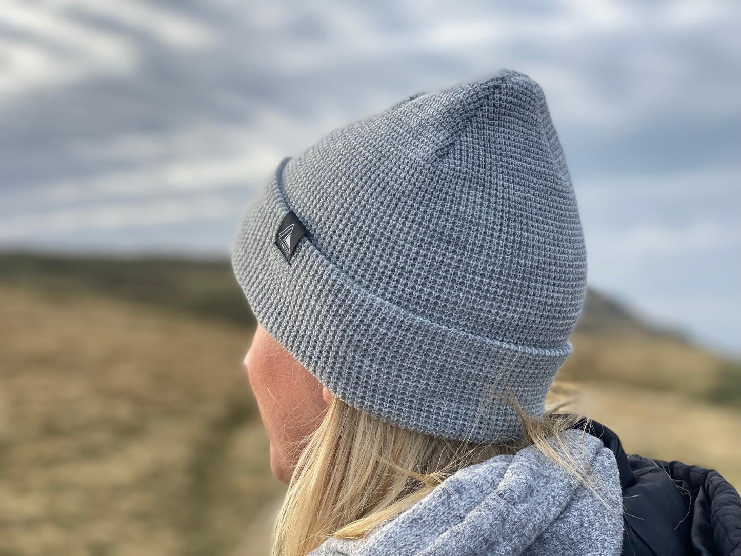 Waffle Knit Beanie Hat - Light Grey