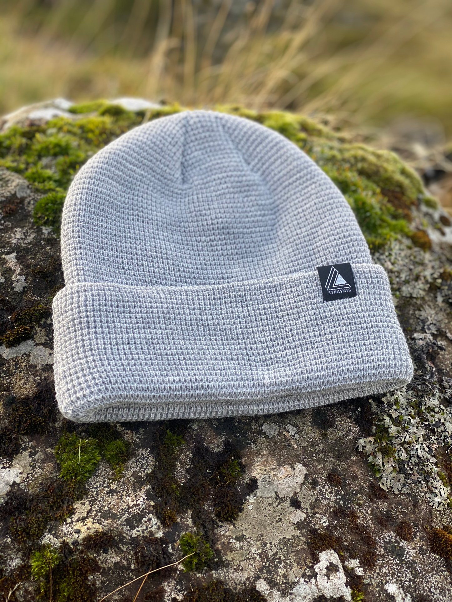 Waffle Knit Beanie Hat - Light Grey