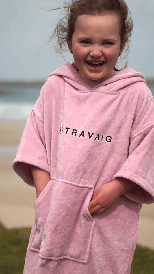 Stravaig Kids Hooded Towel Poncho Changing Robe - Blush Glen (PINK) - 2