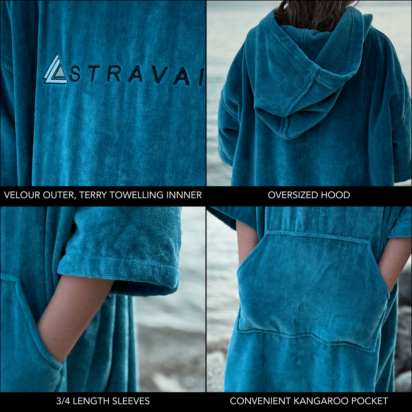 Stravaig Kids Hooded Towel Poncho Changing Robe - Misty Loch Teal - 8