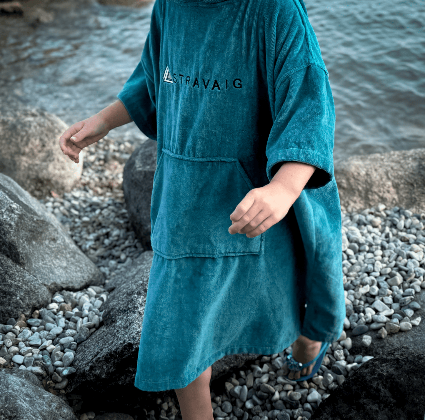 Stravaig Kids Hooded Towel Poncho Changing Robe - Misty Loch Teal - 3