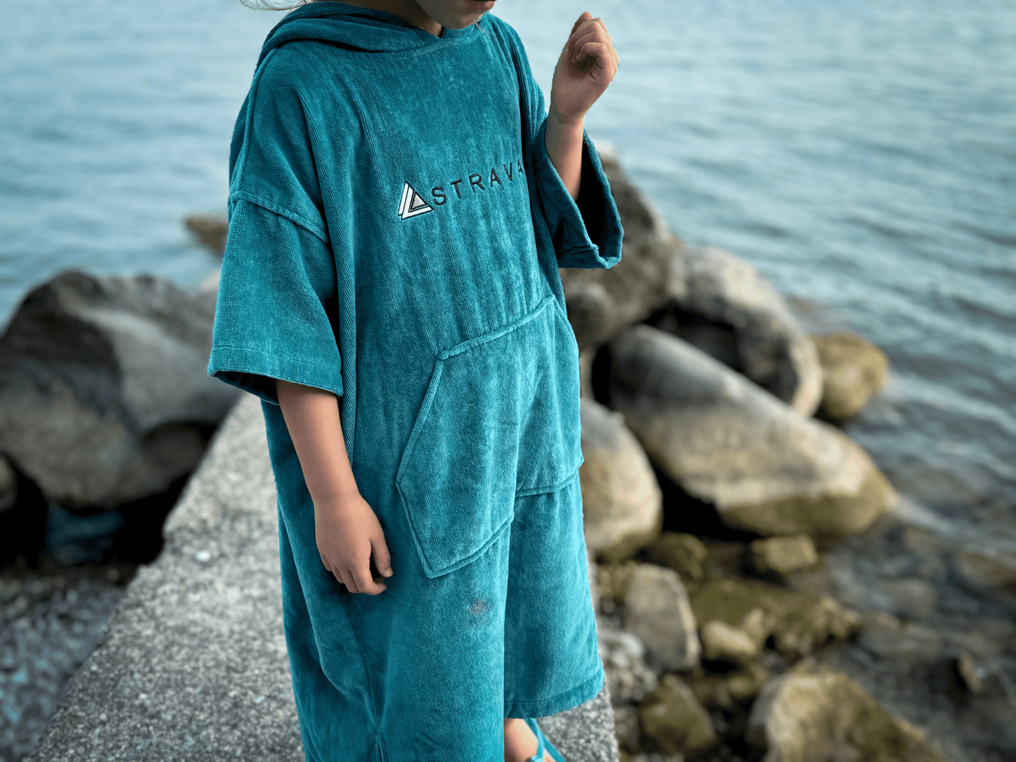 Stravaig Kids Hooded Towel Poncho Changing Robe - Misty Loch Teal - 5