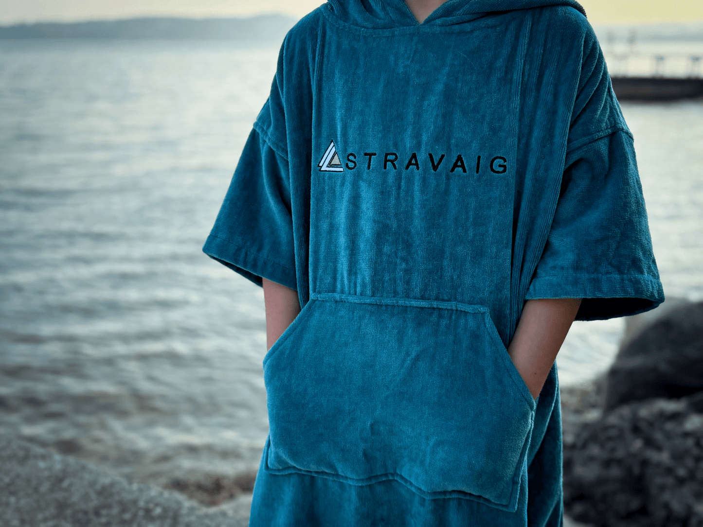 Stravaig Kids Hooded Towel Poncho Changing Robe - Misty Loch Teal - 6