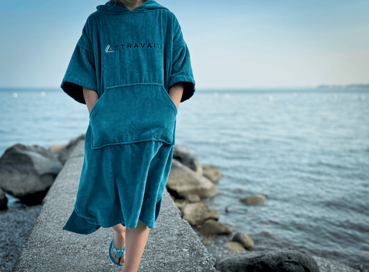 Stravaig Kids Hooded Towel Poncho Changing Robe - Misty Loch Teal - 2