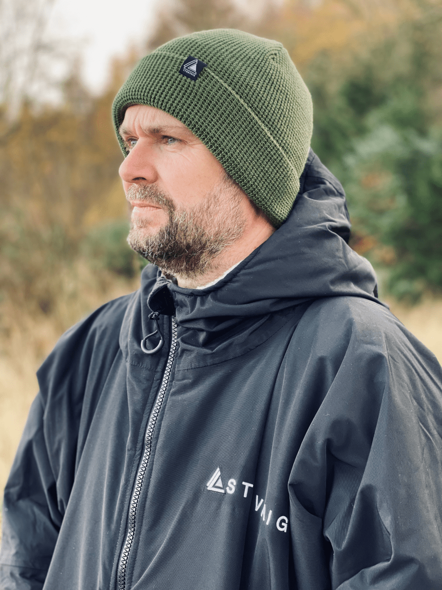 Waffle Knit Beanie Hat - Army Green - Stravaig