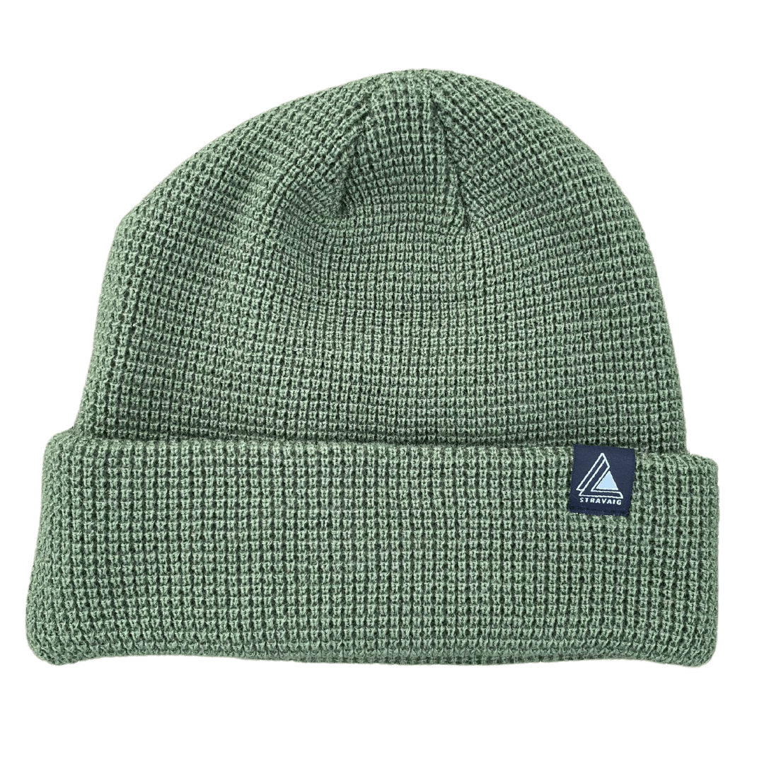 Waffle Knit Beanie Hat - Army Green - Stravaig