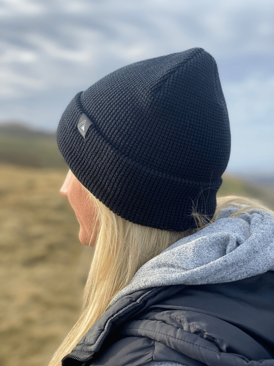 Waffle Knit Beanie Hat - Black - Stravaig