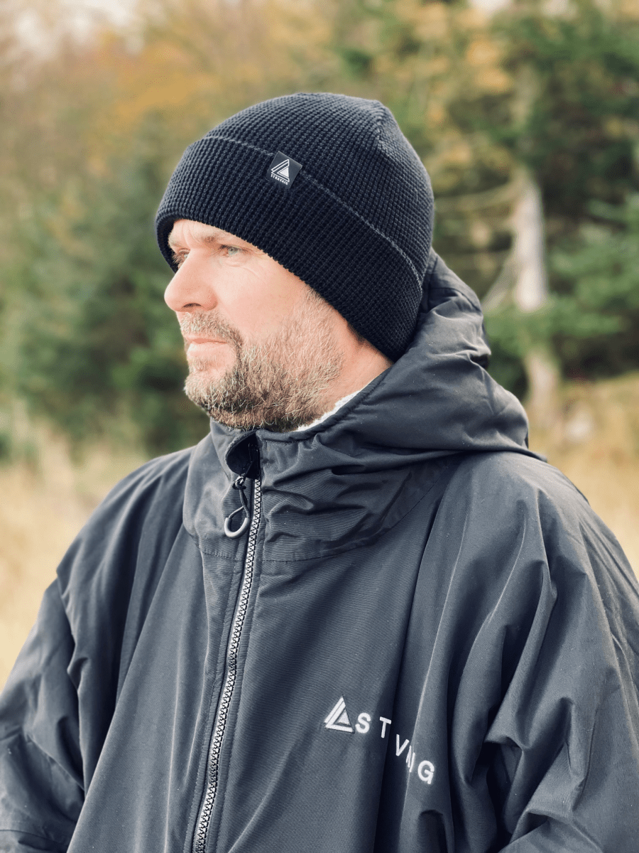 Waffle Knit Beanie Hat - Black - Stravaig