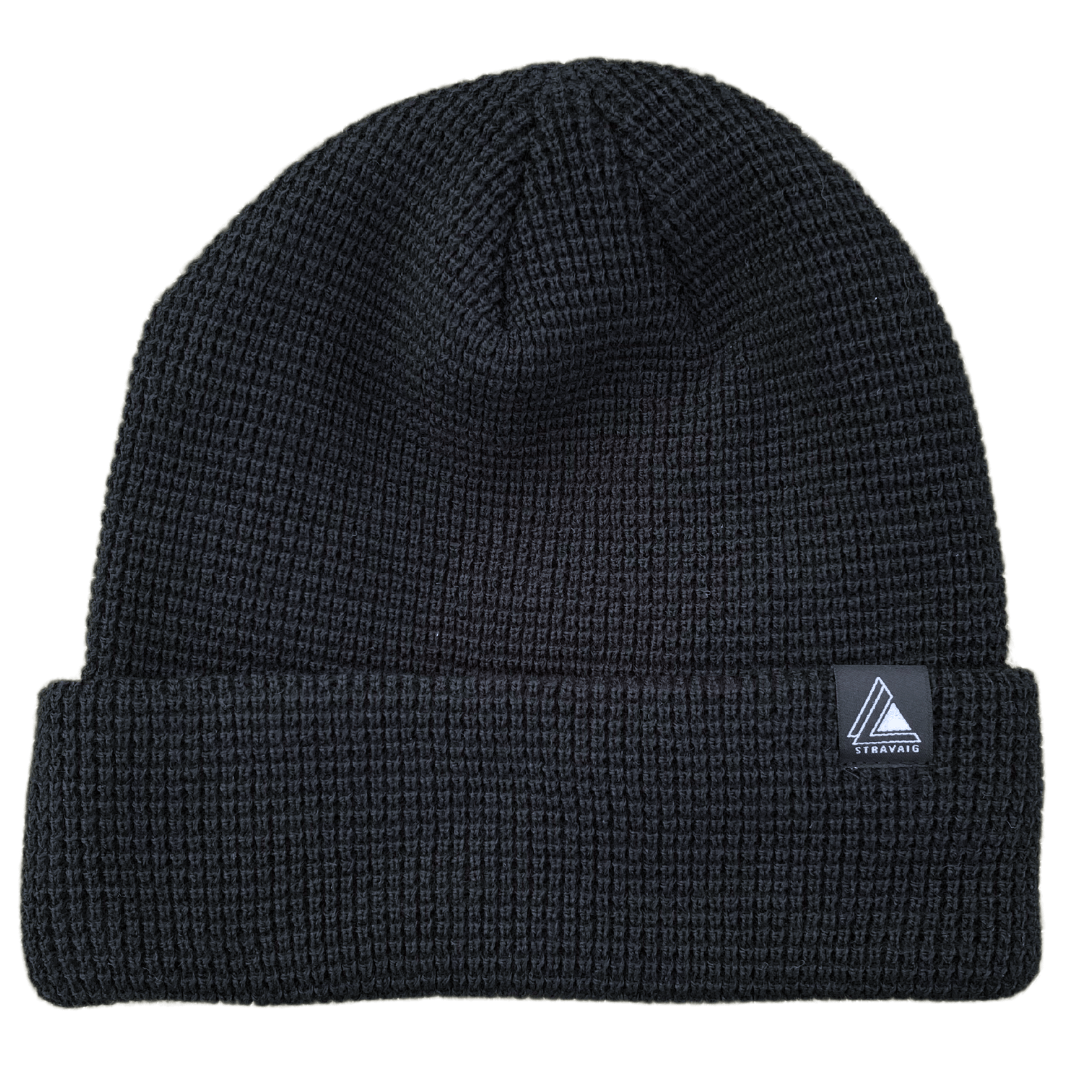 Waffle Knit Beanie Hat - Black - Stravaig