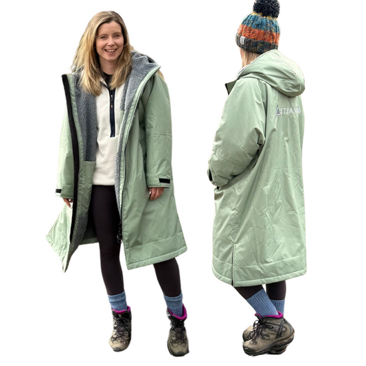 Adult Waterproof Changing Robe | Warm Sherpa Fleece-Lined Change Robe for Outdoor Adventures - SAGE GREEN