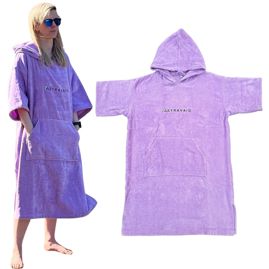 Adult Hooded Towelling Robe | Quick-Dry Towel Poncho for Beach & Swim - LILAC