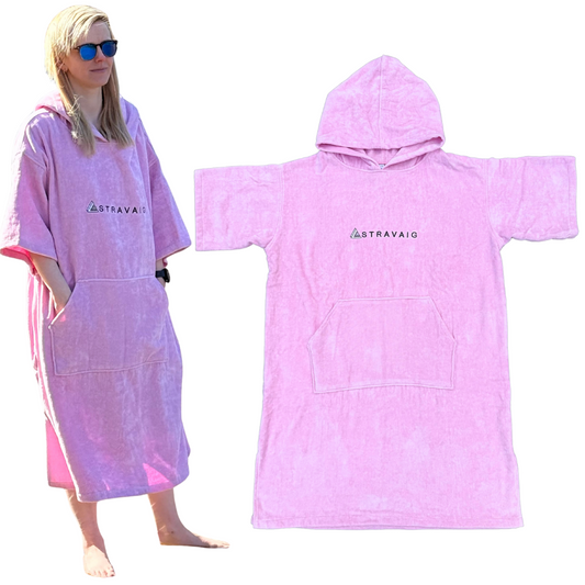Adult Hooded Towelling Robe | Quick-Dry Towel Poncho for Beach & Swim - PINK
