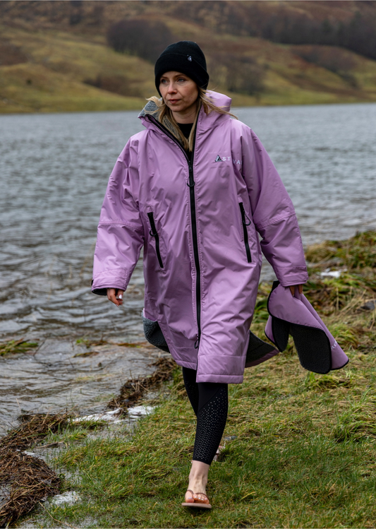 Adult Waterproof Changing Robe | Warm Sherpa Fleece-Lined Change Robe for Outdoor Adventures - LILAC