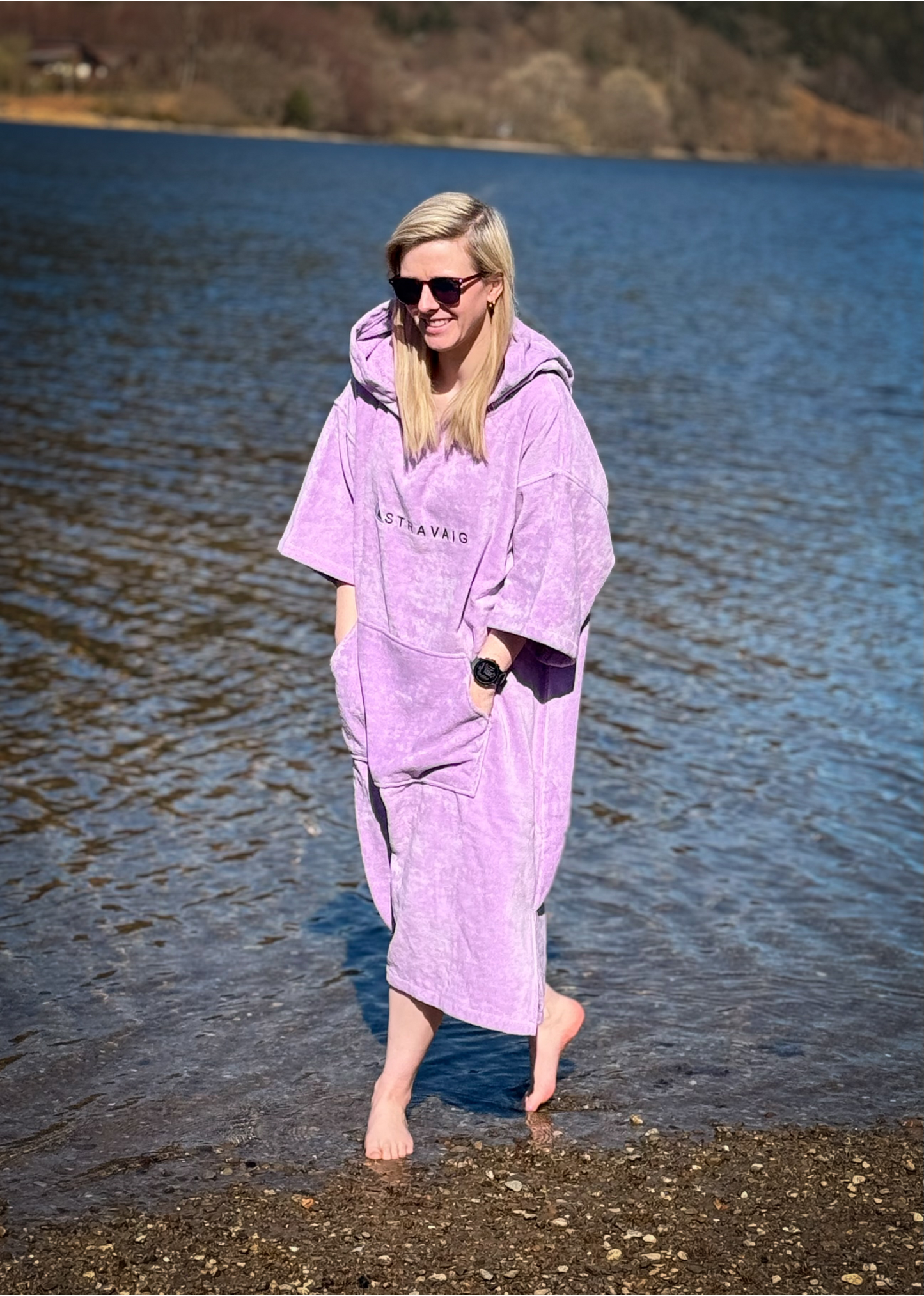 Adult Hooded Towelling Robe | Quick-Dry Towel Poncho for Beach & Swim - LILAC