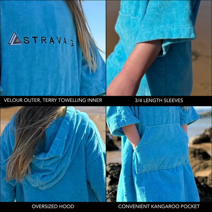 Kids Hooded Towelling Robe | Quick-Dry Towel Poncho for Beach & Swim - SKY BLUE