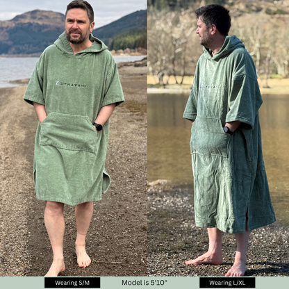 Adult Hooded Towelling Robe | Quick-Dry Towel Poncho for Beach & Swim - GREEN