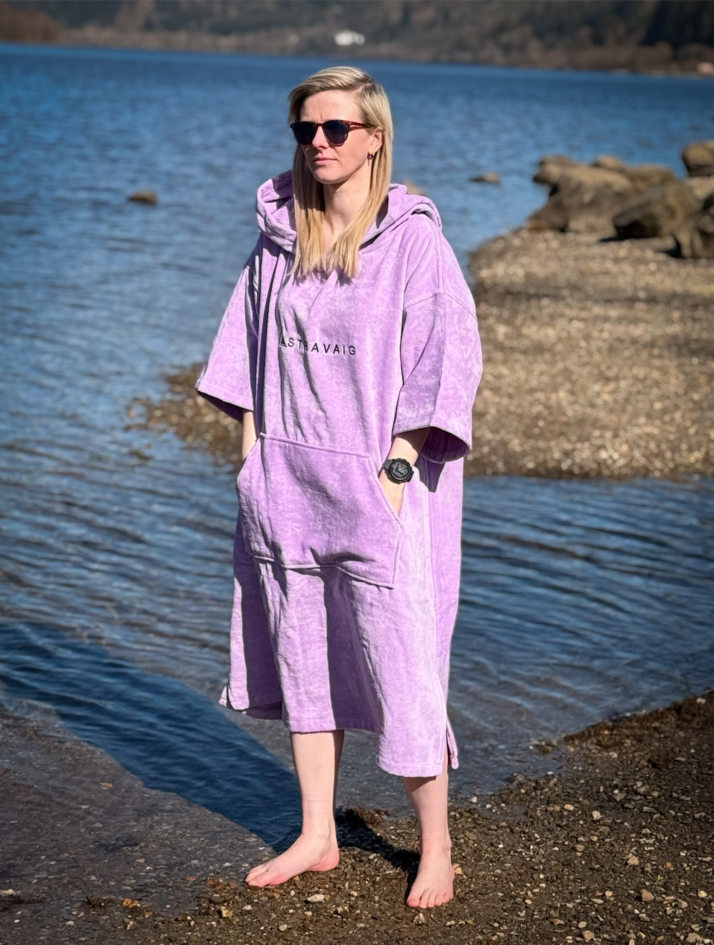Adult Hooded Towelling Robe | Quick-Dry Towel Poncho for Beach & Swim - LILAC