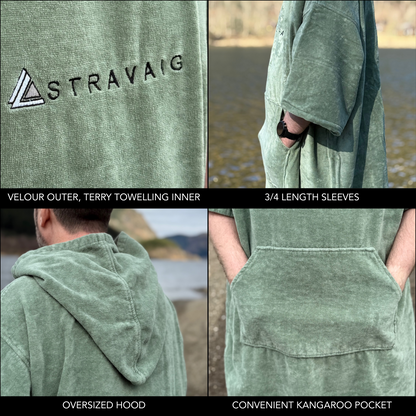 Adult Hooded Towelling Robe | Quick-Dry Towel Poncho for Beach & Swim - GREEN