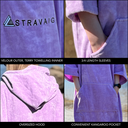 Adult Hooded Towelling Robe | Quick-Dry Towel Poncho for Beach & Swim - LILAC
