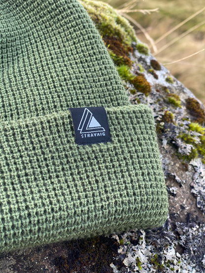Waffle Knit Beanie Hat - Army Green