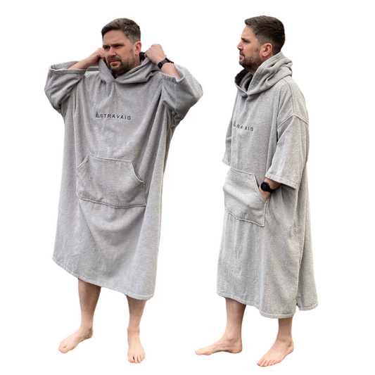Adults Hooded Towelling Robe | Quick-Dry Towel Poncho for Beach & Swim - GREY v1.0