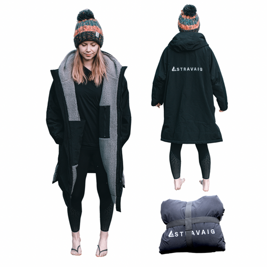 Adult Waterproof Changing Robe | Warm Sherpa Fleece-Lined Change Robe for Outdoor Adventures - BLACK