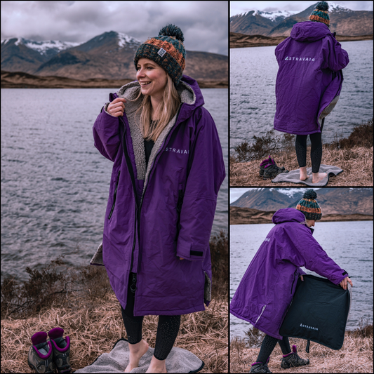 Adult Waterproof Changing Robe | Warm Sherpa Fleece-Lined Change Robe for Outdoor Adventures - PURPLE