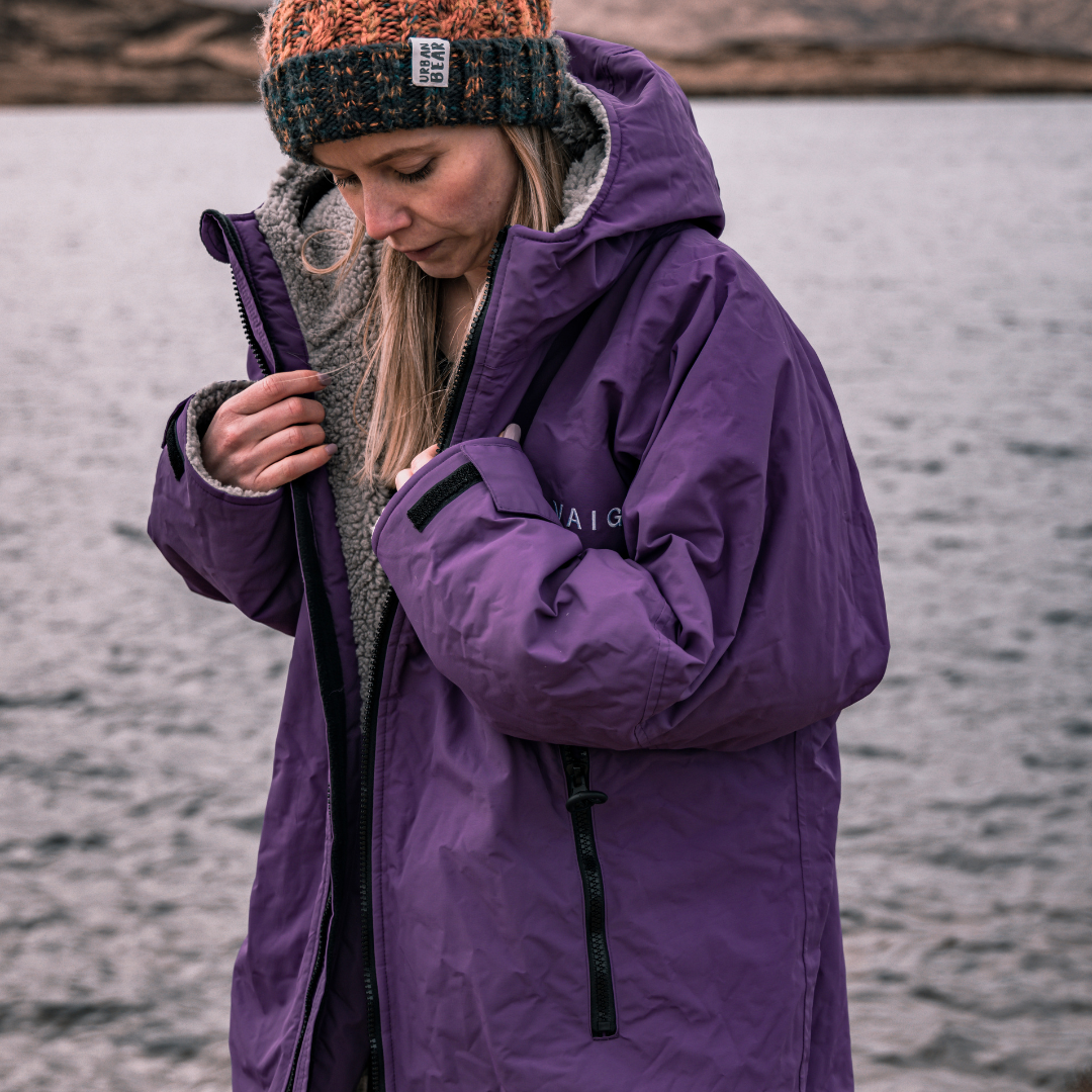 PREVIOUS GENERATION v2.0 - Adult Waterproof Changing Robe | Warm Sherpa Fleece-Lined Change Robe for Outdoor Adventures - PURPLE