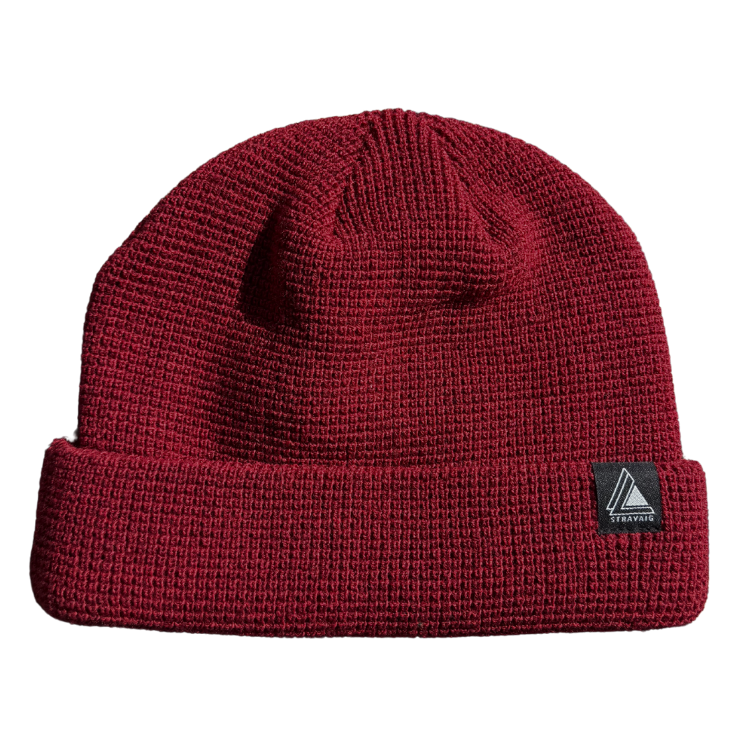 Waffle Knit Fisherman Beanie Hat - Maroon