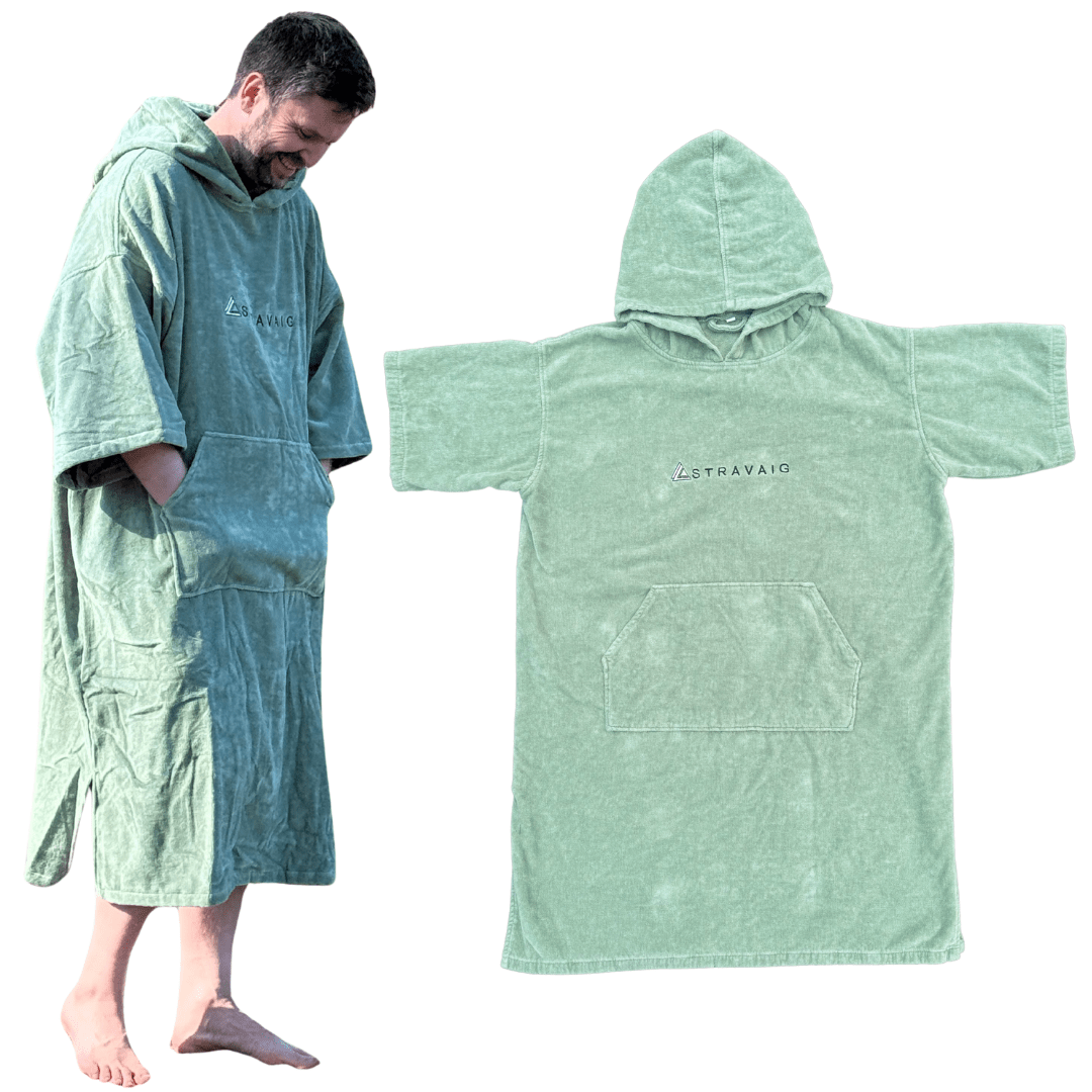 Adult Hooded Towelling Robe | Quick - Dry Towel Poncho for Beach & Swim - GREEN - Stravaig