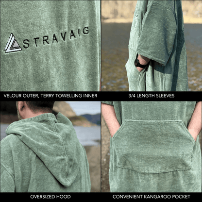 Adult Hooded Towelling Robe | Quick - Dry Towel Poncho for Beach & Swim - GREEN - Stravaig