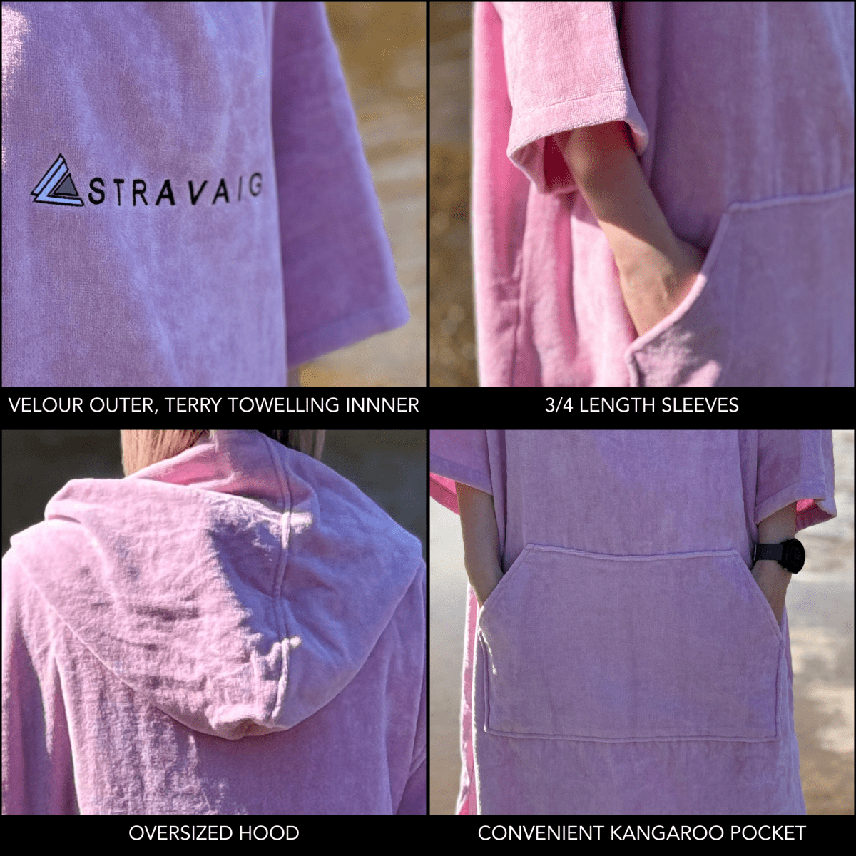 Stravaig Adult Hooded Towel Poncho Changing Robe - Blush Glen (PINK) - Stravaig