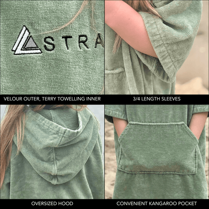 Stravaig Kids Hooded Towel Poncho Changing Robe - Machair Sage (SAGE GREEN) - Stravaig