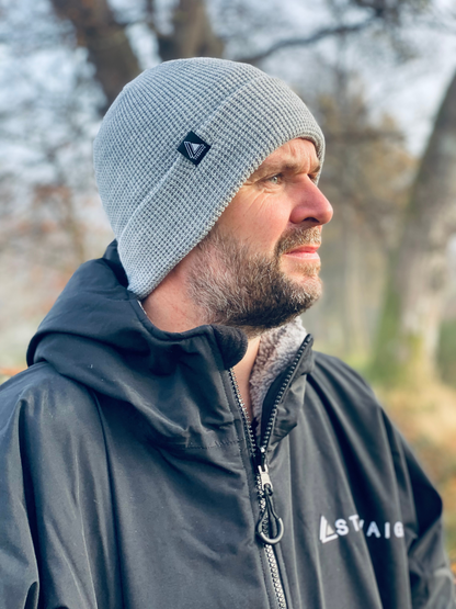 Waffle Knit Beanie Hat - Light Grey